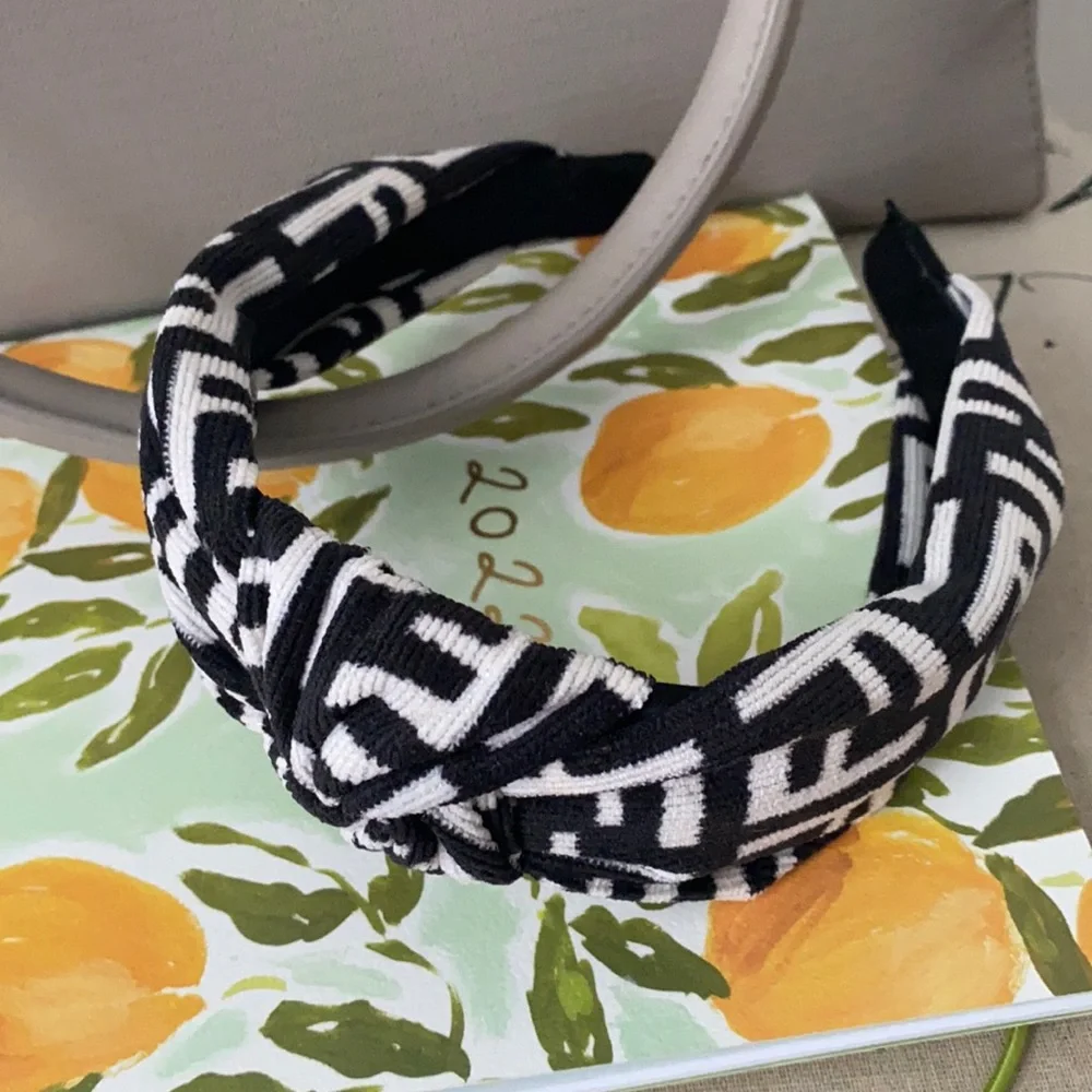 Black White Geometric Knotted Headband Hair Accessory